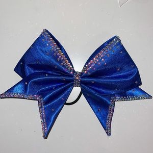 Blue rhinestoned fabric cheer bow